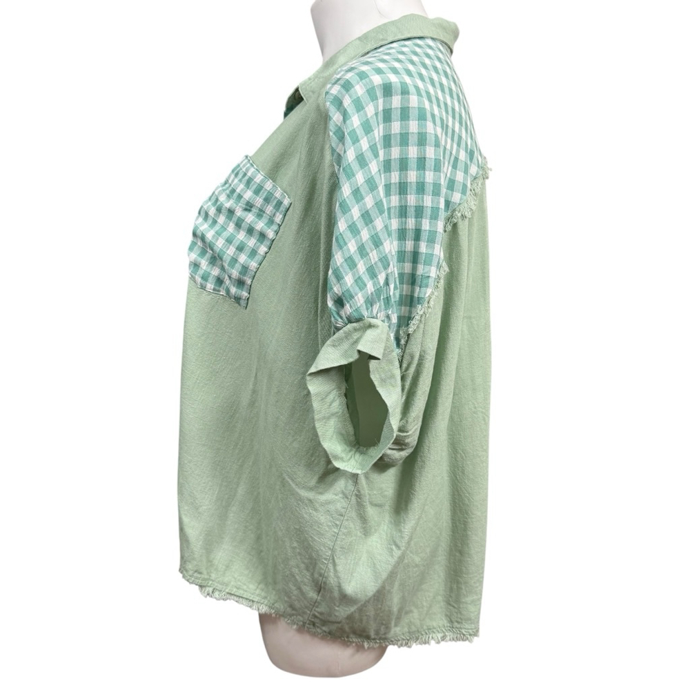 Umgee Oversized Green Gingham Patchwork Button Do… - image 6